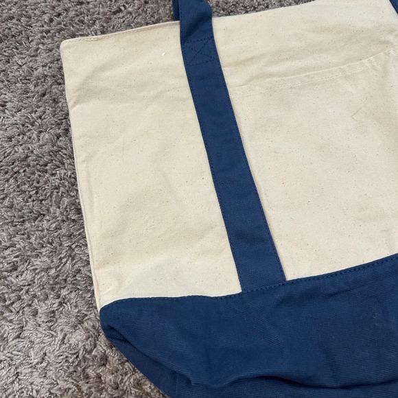 TOPDesign Large Canvas Tote Bag Navy Blue Bottom Beige Shopping Zipper Pocket - Picture 2 of 9